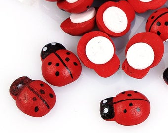 100 Pcs Painted Ladybug Self-Adhesive Wood Craft Scrapbooking Decoration DYI Projects 9x13mm