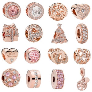1pc Rose Gold Heart Family Tree Spacer Clip Bead Charms Fits European Pandora Charm Bracelets
