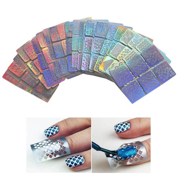Laser Hollow Out Nail Guide Template Stickers Nail Vinyls Stencil