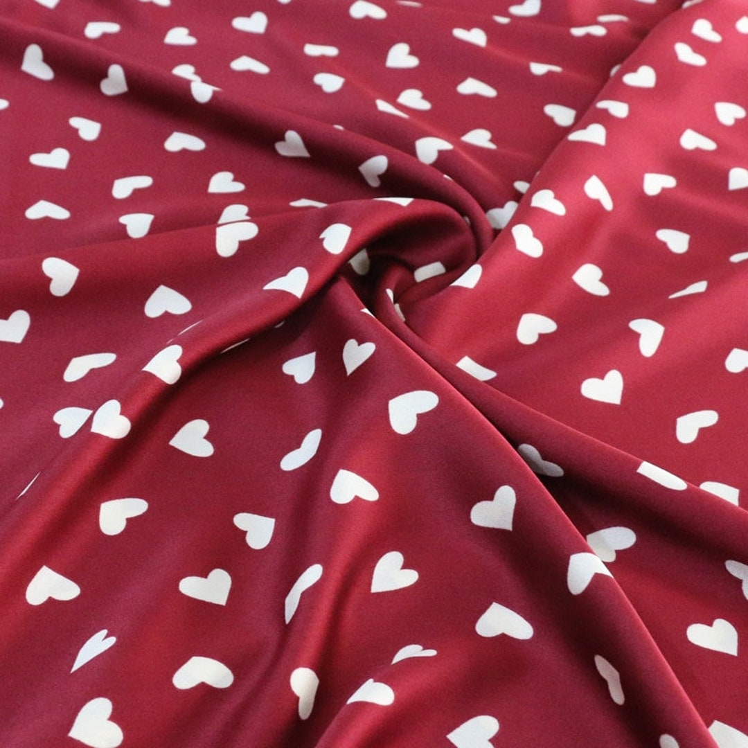 100148cm Love Hearts Print Material for Dress Sleepwear Super Soft Imitate  Silk Fabric Burgundy 