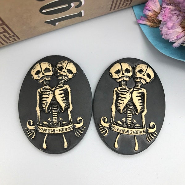 Ensemble 10pcs Double Skull Skeleton Resin Cameo Resin Flatback Cabochon pour Necklace Pendant Scrapbooking Jewelry DIY, 30-40mm Halloween Articles