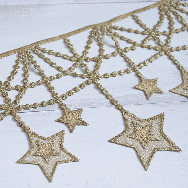 14.5cm Wide Stars Gold Tassels Lace Fringe Lace Trim Ribbon Costume Home Textile Curtains Decor Trims Clothes Sewing Accessories