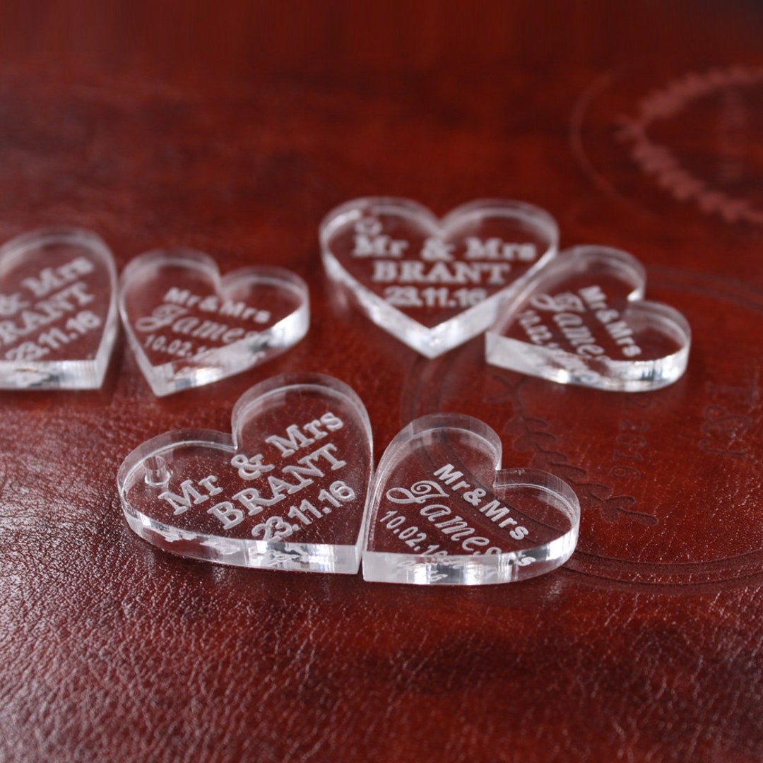 50 Pcs Customized Acrylic Heart Personalized MR MRS Love Heart Wedding ...