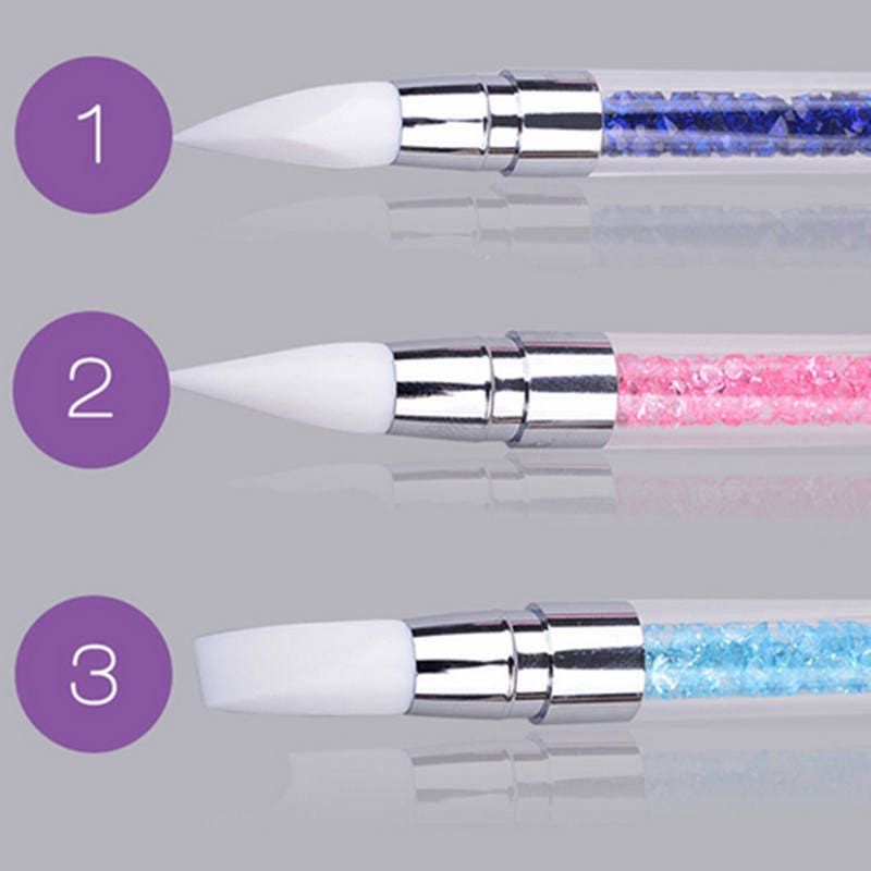 2 Way Rhinestone Crystal Nail Art Brush Pen Silicone Head Carving Emboss  Shaping Hollow Sculpture Acrylic Dotting Tool7003-35 