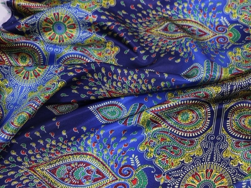 Soft Silky Polyester Satin Charmeuse Cloth Royal Blue Paisley | Etsy