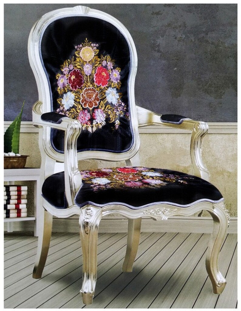Deluxe Applique Floral Location Design Black Velvet Upholstery Etsy