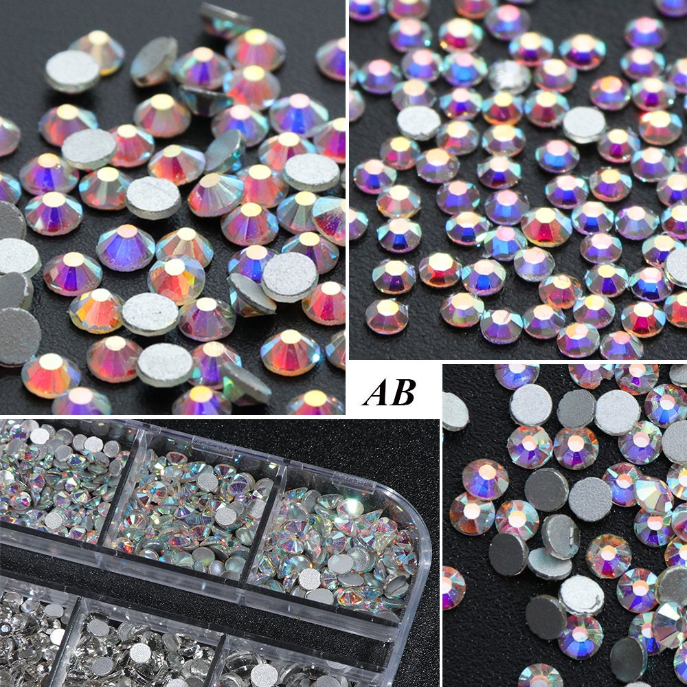  2592pcs Silver Flat Back Crystal Iridescent AB Rhinestones  Round Beads Gem Jewel Pearls set, 9 Mix Sizes for 3D Nail Art DIY Makeup  Craft Clothes Shoes Phone Case Decoration : Beauty