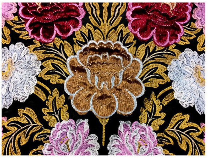 Deluxe Applique Floral Location Design Black Velvet Upholstery Etsy