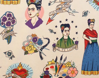 Pinup Rockabilly Retro Vintage Frida Kahlo Print Patchwork Fabric Cloth Tela para artesanato textile material (0.5meter)