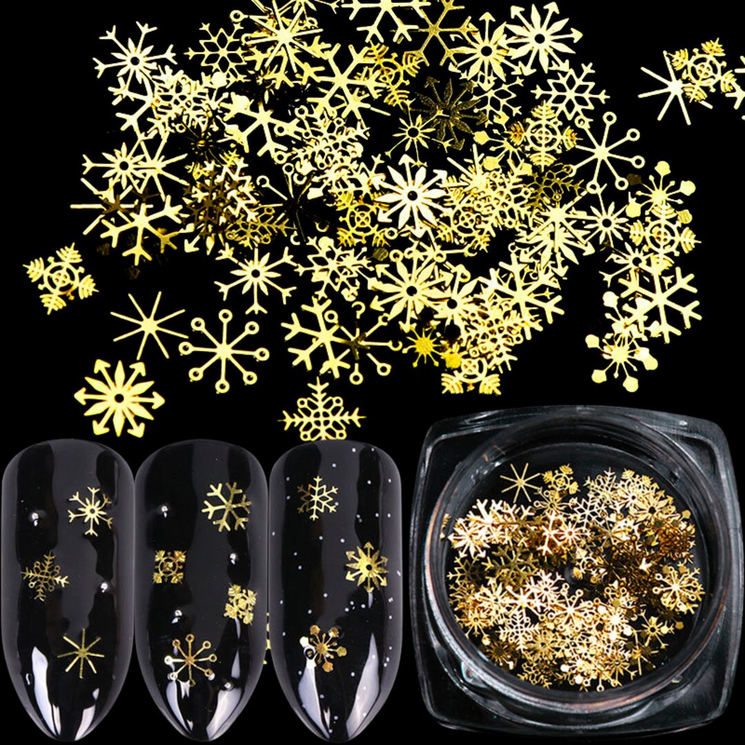 1pcs Gold Snow Flakes Nail Glitters Sparkles Metallic Flowers Winter 3D ...