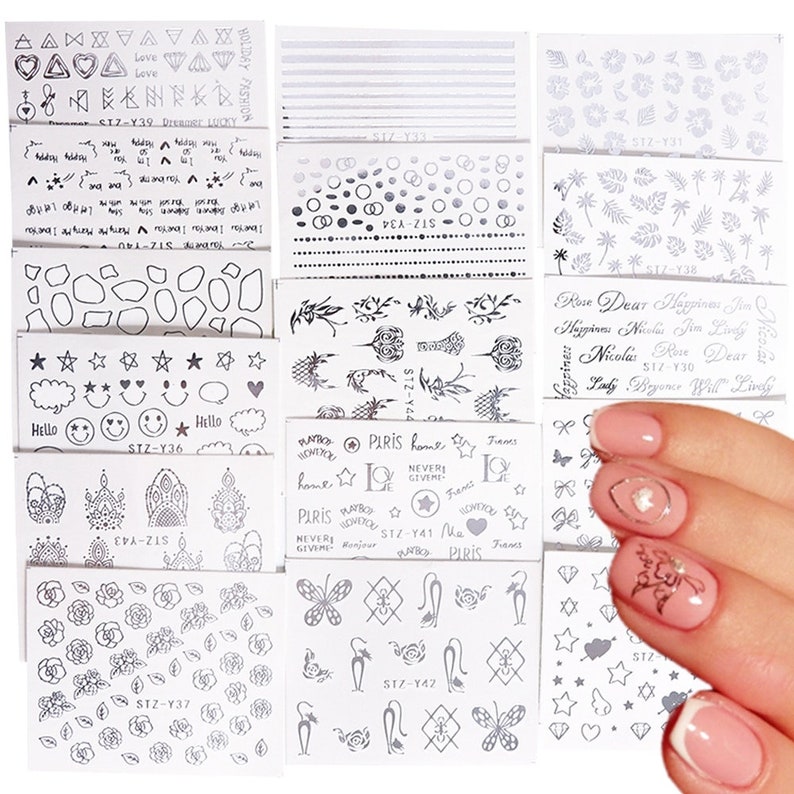 16 Designs Nail Stickers Decals Water Transfer Nail Wraps Etsy