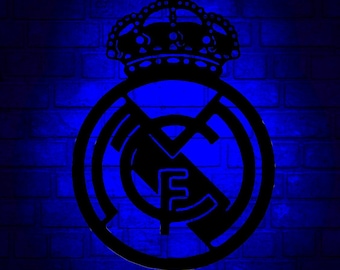 Letrero de madera LED del Real Madrid: logotipo que cambia de color RGB