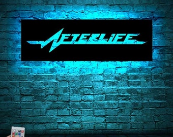 Letrero de madera LED de neón "Afterlife": decoración para habitación de gamer ciberpunk