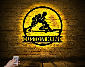 Arte mural de madera de lucha libre personalizado con luz LED RGB