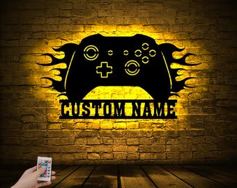 Arte mural de madera con mando de juego personalizado: Decoración gamer con LED RGB
