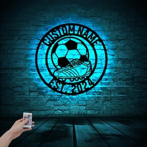 Personalized Soccer Wooden Wall Art With Rgb Led Light, Soccer Player Gift, Custom Soccer Sign, Soccer player name wall decor, Football sign