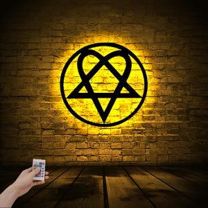 Heartagram Symbol Neon led wall sign, Pentagram wooden neon led wall decor, Heartagram neon room decor, christmas gift, custom led sign