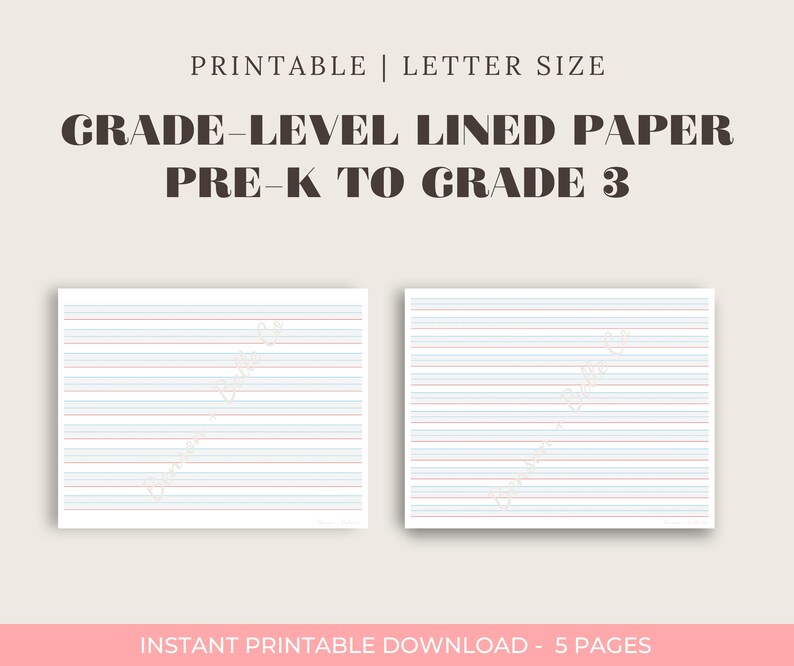 Grade-level Lined Paper Printable Set – Pre-k to Grade 3 - Etsy