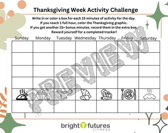 Afdrukbare trainingstracker voor kinderen: fitnesslogboek van één week Thanksgiving (digitale download)