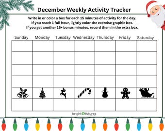 December Holiday Activity Tracker voor kinderen: fitnesslogboek (digitale download)