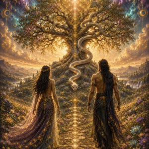 Tree of Knowledge Print | Divine Feminine Masculine Sacred Geometry Wall Art (Digital Art)