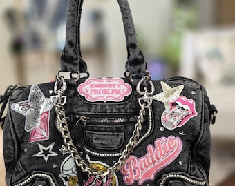 Black denim junk purse
