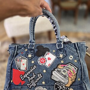 Blue denim tote bag image 3