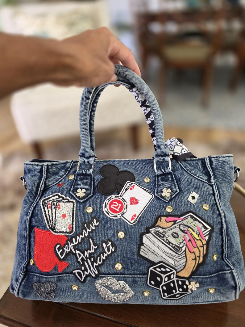 Blue denim tote bag image 3
