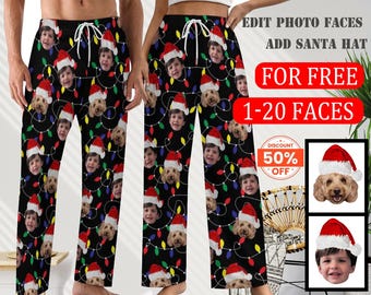 Christmas Eve Pajama,Long Pajama Pants for Women/Mens/grandpa/dog lover,Christmas Gift for family party Festive Holiday PJs,Dog Face Pajama