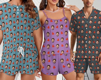 Custom Photo-Print Short Pajama Sets|Silk-Like Ice Silk PJs for Women/Men – Perfect Gifts for Family Gatherings, Couple Parties/Birthdays