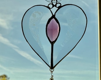 Etched heart with Purple Gem