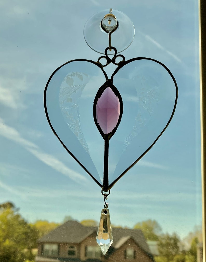 Etched heart with Purple Gem image 1