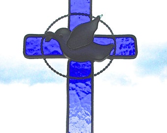 Stained Glass Cross With White Dove Suncatcher - Etsy