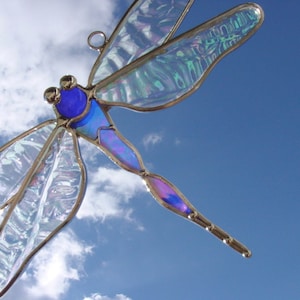 Blue Dragonfly Suncatcher: Textured Glass Wings, 7.5 inch Wingspan