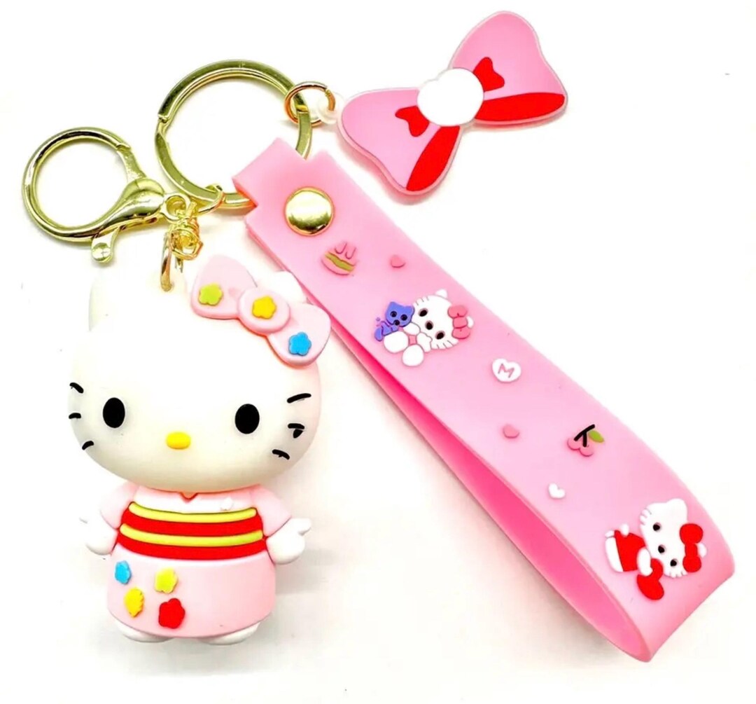 3D Hello Kitty Keychain, Kawaii Cartoon Charm, Pink Bag Accessory