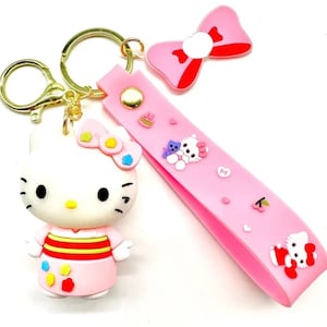 3D HELLO KITTY SCHLÜSSELANHÄNGER, Kawaii Hello Kitty Schlüsselbund, Rosa Cartoon Charme, 3D Katze Schlüsselbund Zubehör, Süßes Taschenzubehör, Kinder Schlüsselhalter