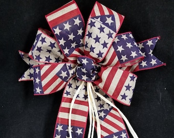 Red White and Blue Bow, July 4th Lantern Bow, Patriotic Decor, Americana Decor, Front Porch Decor, Fourth of July Bow, Rustic Lantern Bow