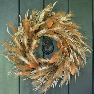 Fall Wreaths for Front Door, Fall Farmhouse Decor, Thanksgiving Wreath, Autumn Grass and Leaf Wreath, Harvest Wall Wreath, Harvest Decor image 1