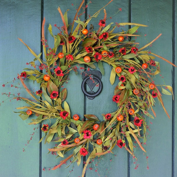 Couronne d’automne, couronne de l’automne, feuillage et couronne de baies, feuilles d’automne, récolte Couronne, décor d’automne, couronne de porte d’entrée, automne, automne