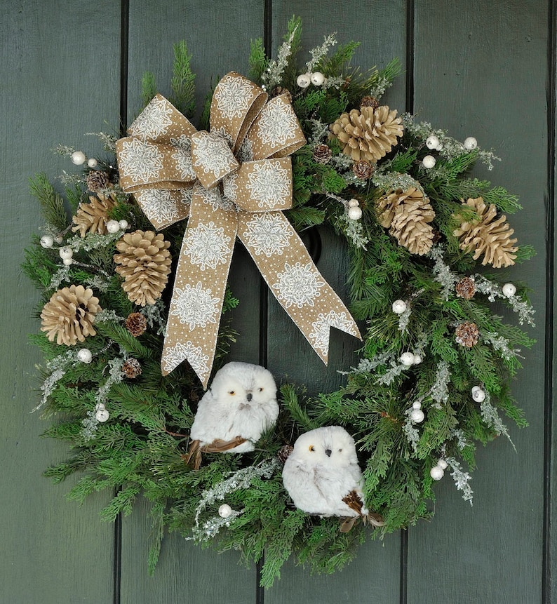 Winter Wreath Christmas Wreath Christmas Winter Front Door Wreath Owl Wreath Holiday Decor Whimsical Woodlands Winter Owl Wreath
