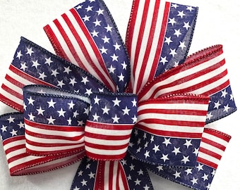 Patriotic Wreath Bow, July 4th Wreath Bow, Red White & Blue Lantern Bow, Labor Day Bow, USA Wreath Bow, Hand Tied Patriotic Bow, America 250