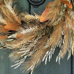 Fall Wreaths for Front Door, Fall Farmhouse Decor, Thanksgiving Wreath, Autumn Grass and Leaf Wreath, Harvest Wall Wreath, Harvest Decor image 5