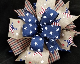 Patriotic Lantern Bow, 4th of July Bow, American Flag Bow, Stars and Stripes Bow, Americana Decor, Patriotic Wreath Bow, Summer Party Decor