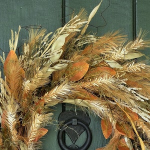 Fall Wreaths for Front Door, Fall Farmhouse Decor, Thanksgiving Wreath, Autumn Grass and Leaf Wreath, Harvest Wall Wreath, Harvest Decor image 3