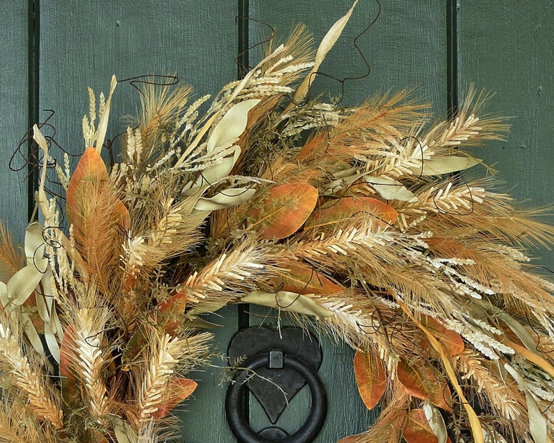 Fall Wreaths for Front Door, Fall Farmhouse Decor, Thanksgiving Wreath, Autumn Grass and Leaf Wreath, Harvest Wall Wreath, Harvest Decor image 3