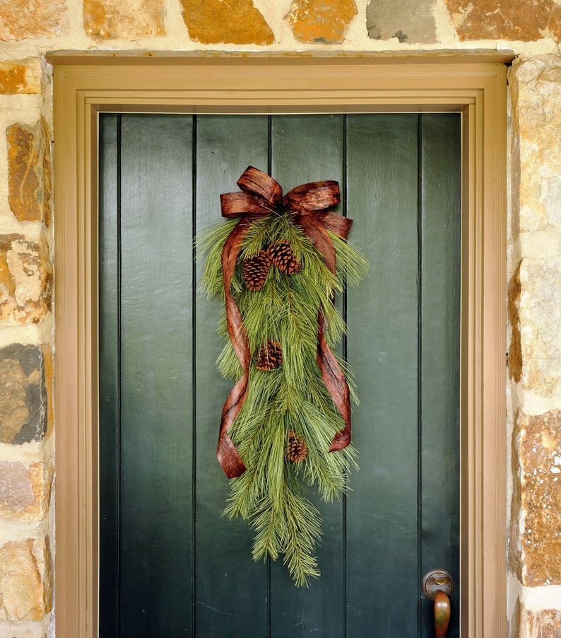 Rustic Winter Pine Swag Christmas Wreath for Front Door Etsy