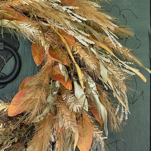 Fall Wreaths for Front Door, Fall Farmhouse Decor, Thanksgiving Wreath, Autumn Grass and Leaf Wreath, Harvest Wall Wreath, Harvest Decor image 4