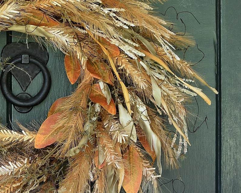 Fall Wreaths for Front Door, Fall Farmhouse Decor, Thanksgiving Wreath, Autumn Grass and Leaf Wreath, Harvest Wall Wreath, Harvest Decor image 4