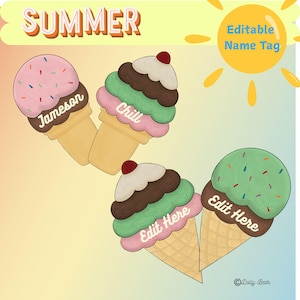 Summer Ice creams name tags Editable desk Plates , Cubby Name Tags , Digital Download , Summer Name Tags