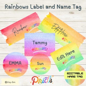 Summer Name Tags Editable desk Plates , Cubby Name Tags , Rainbow Name Tags , Digital Download
